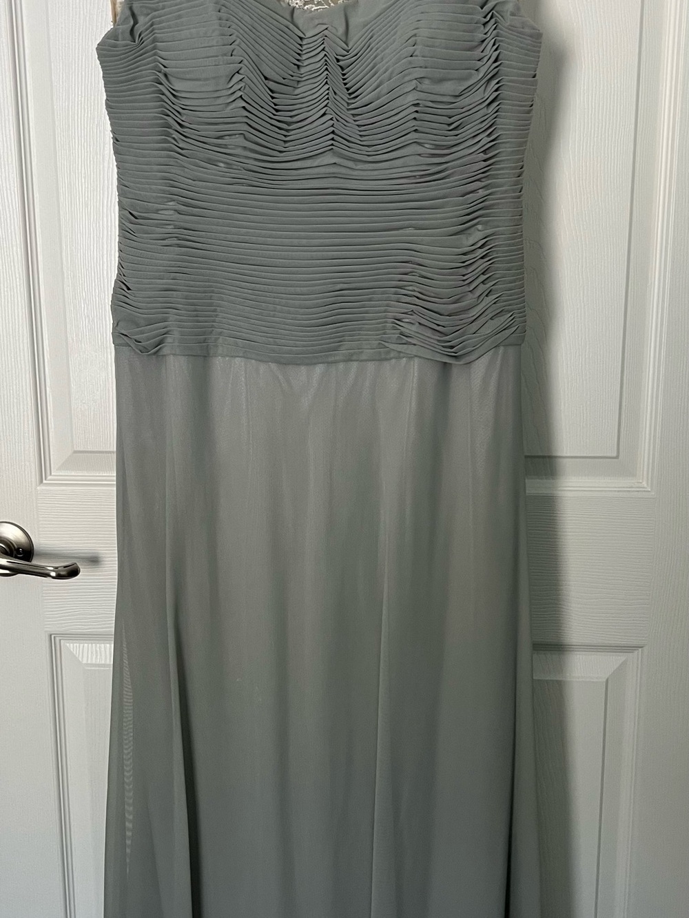 Montage by Mon Cheri Grey Ruched Chiffon Maxi Dress